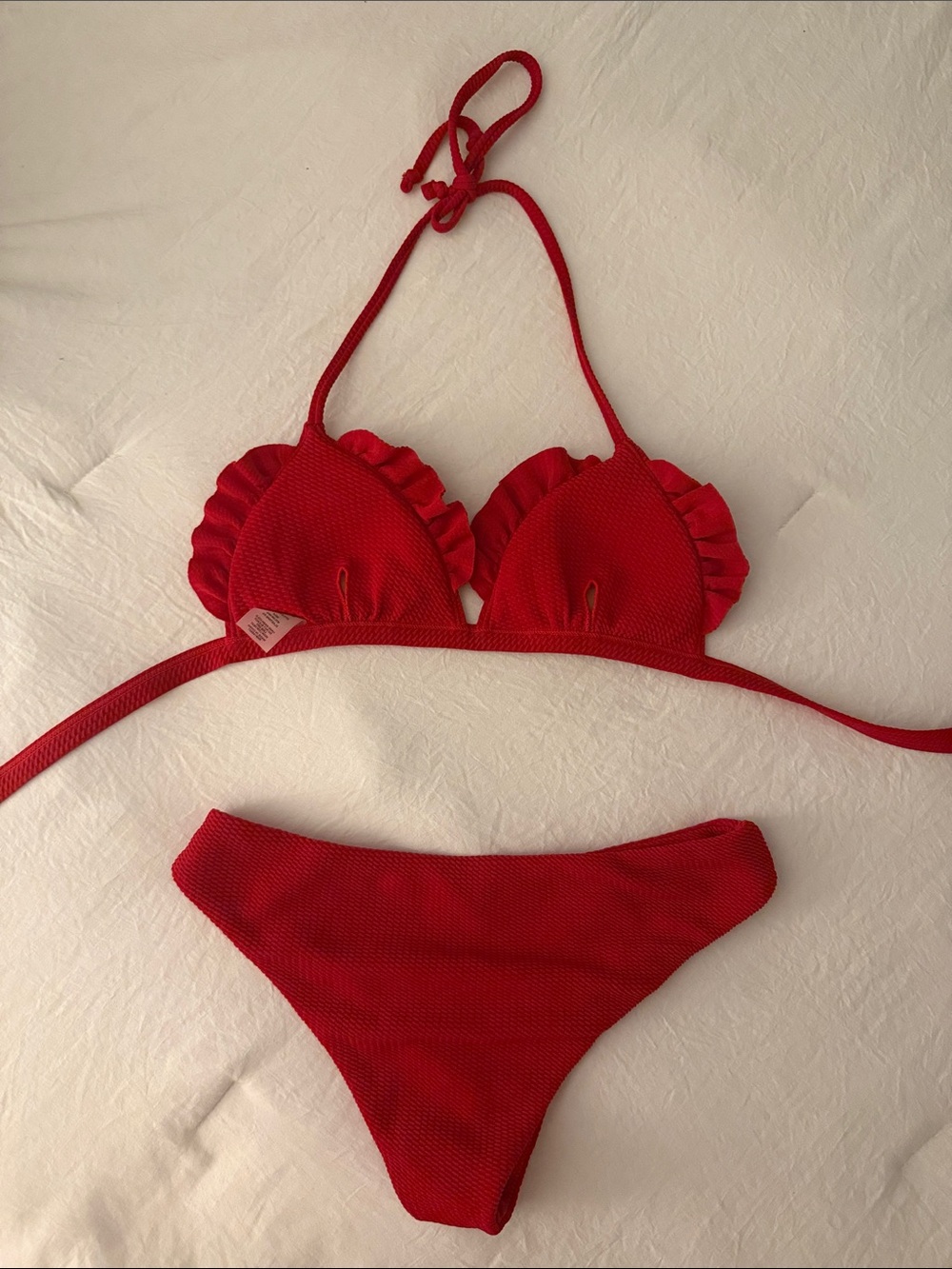 Listicle Red Ruffle Triangle Bikini Set | Size Medium - Picture 2 of 6